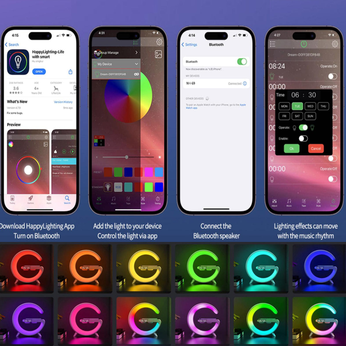 Cargador inalámbrico ligero lunar y altavoz con reloj