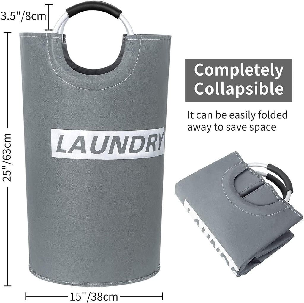 Cesta de lavandería plegable de 82L gris-plata con asas