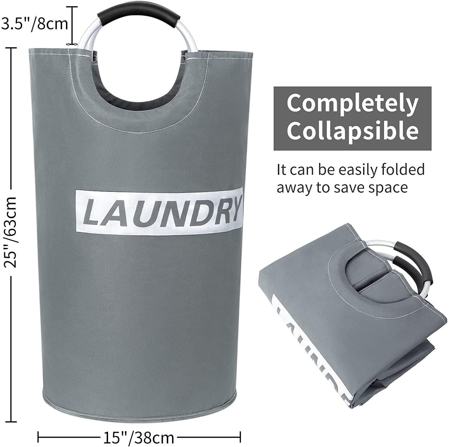 Cesta de lavandería plegable de 82L gris-plata con asas
