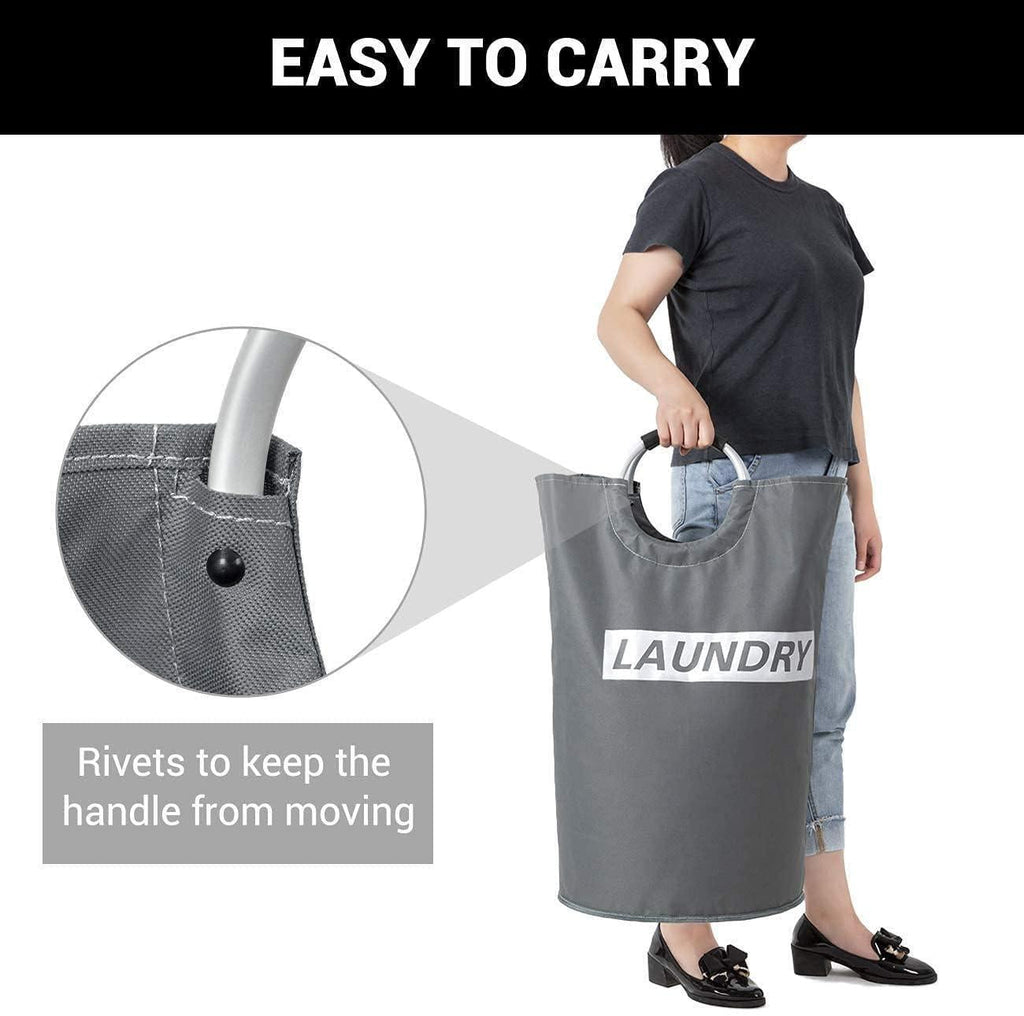 Cesta de lavandería plegable de 82L gris-plata con asas