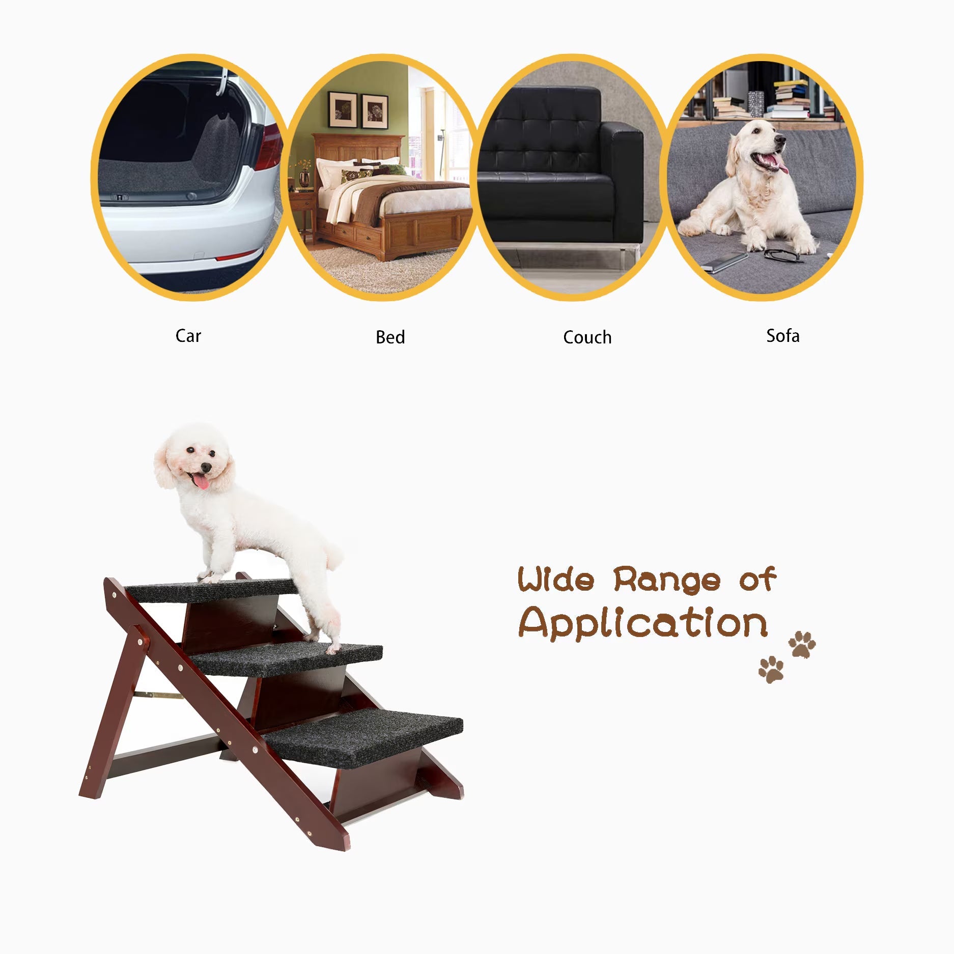 Escaleras de madera para mascotas Pasos para mascotas plegables 3 niveles Escaleras para perros y rampa perfectas para camas y automóviles Escalera portátil para perros hasta 110 libras
