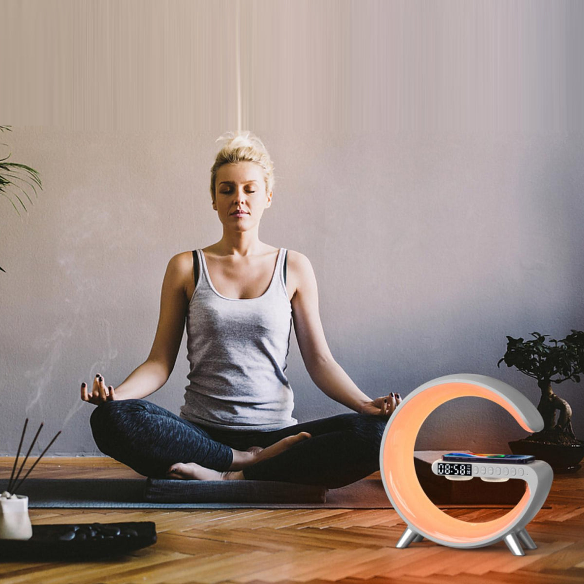 Cargador inalámbrico ligero lunar y altavoz con reloj