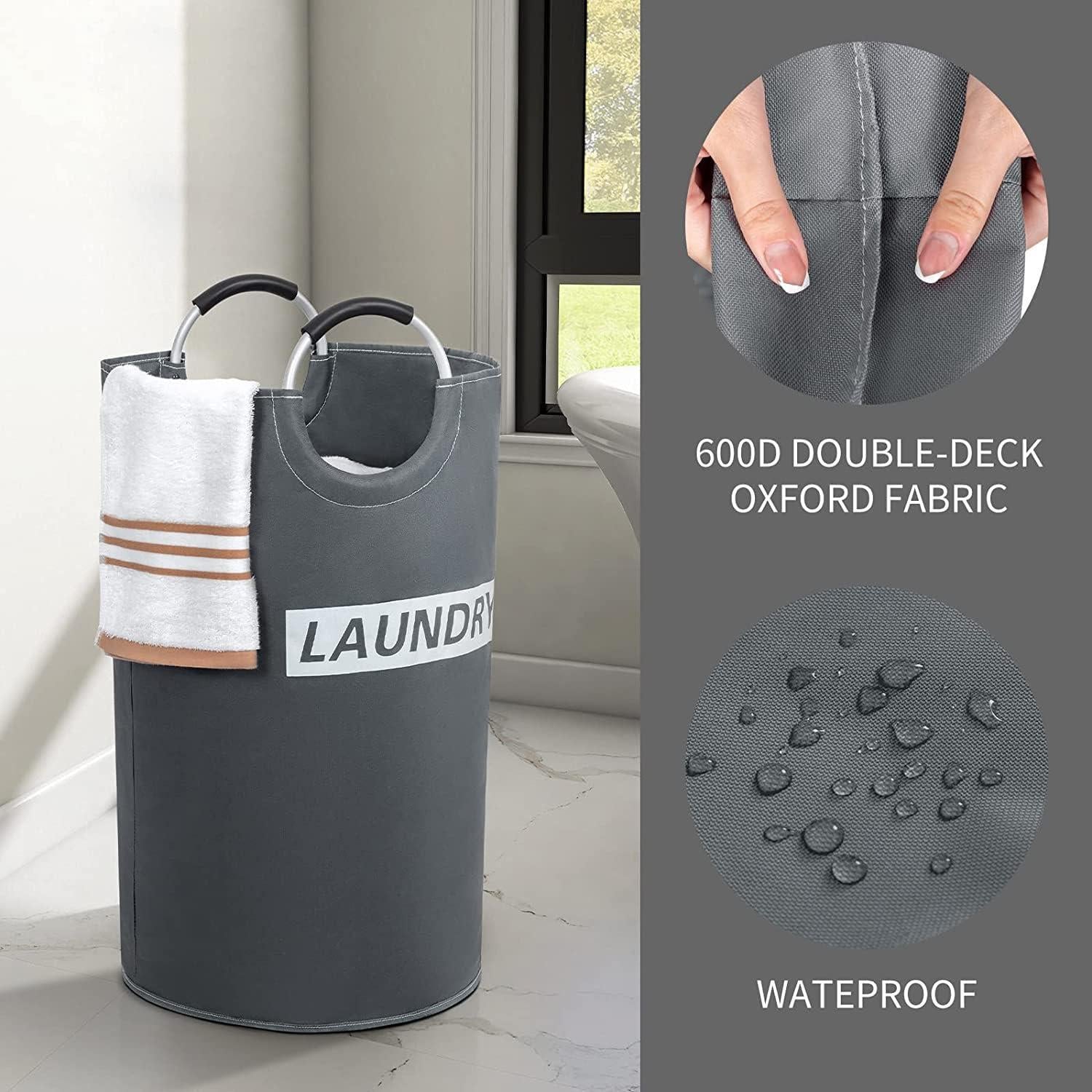 Cesta de lavandería plegable de 82L gris-plata con asas