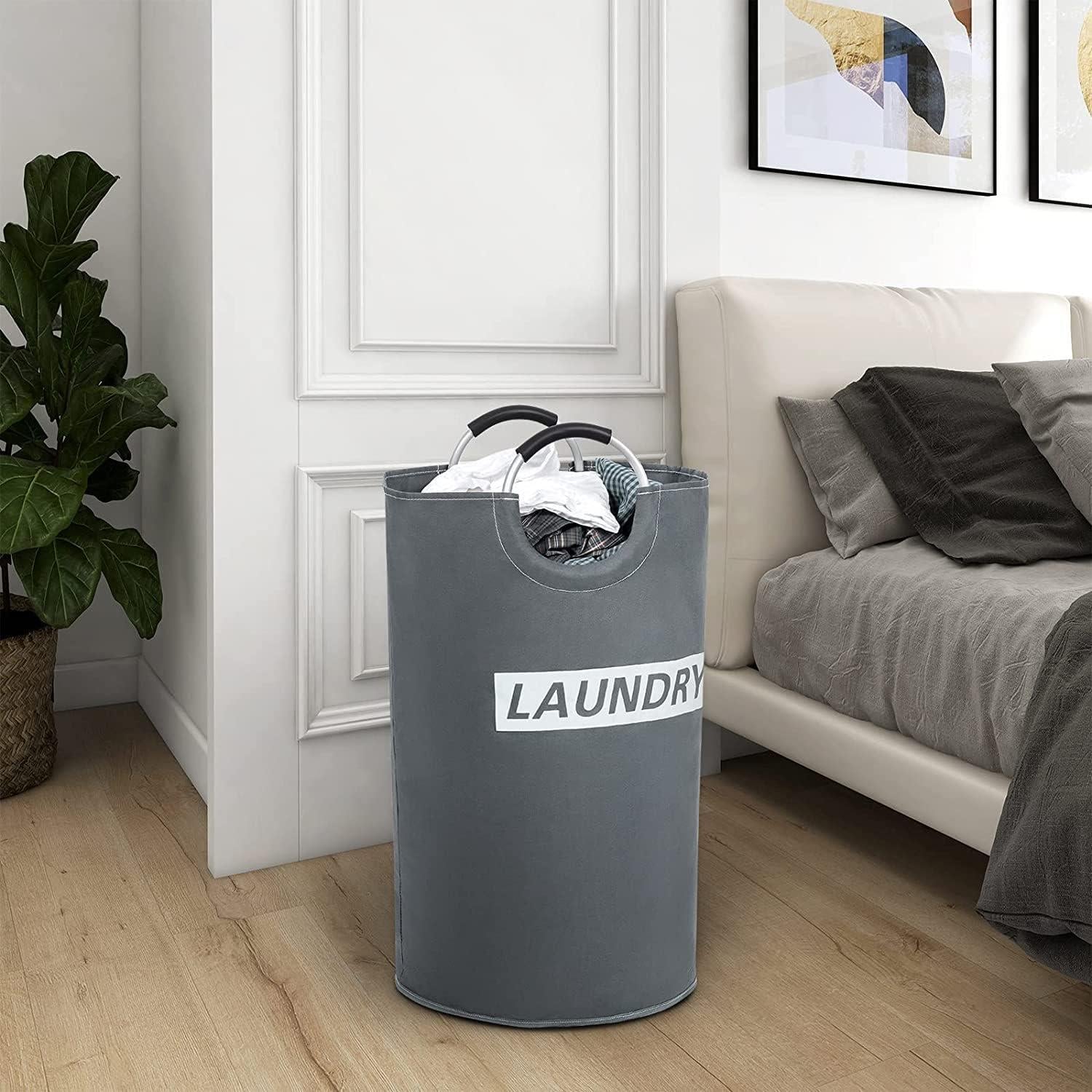 Cesta de lavandería plegable de 82L gris-plata con asas