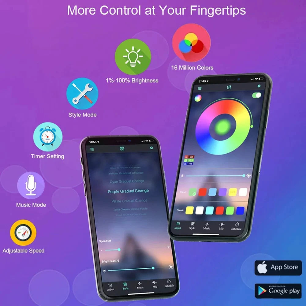 Bluetooth LED Strip Lights Smart SMD 5050 APP Control remoto de cinta flexible Dibudo de cinta de cinta de cinta de TV de retroiluminación de la sala de juegos Decoración de la casa