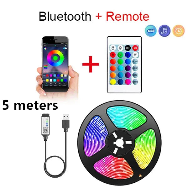 Bluetooth LED Strip Lights Smart SMD 5050 APP Control remoto de cinta flexible Dibudo de cinta de cinta de cinta de TV de retroiluminación de la sala de juegos Decoración de la casa