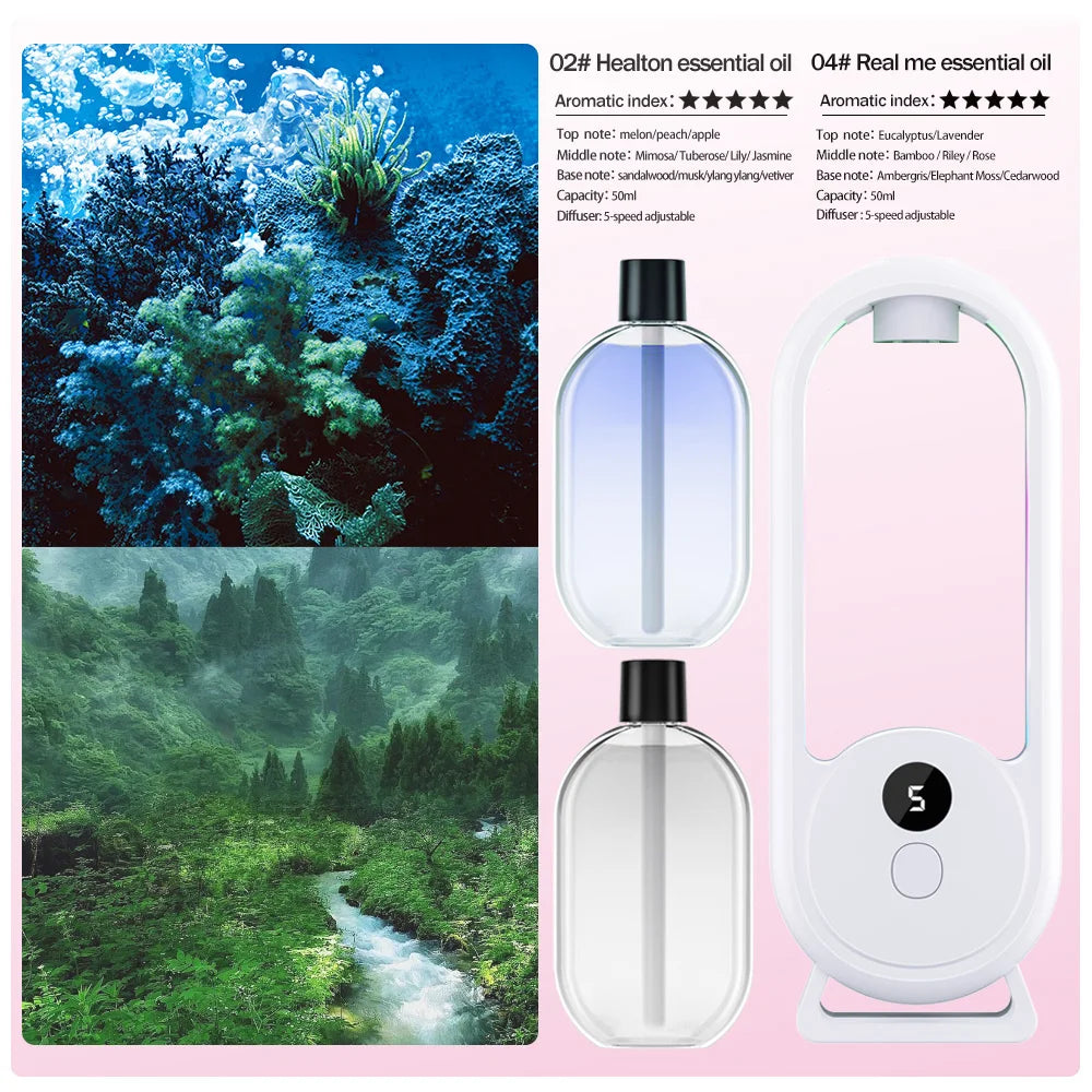 Difusor de aroma portátil recargable Aluminador de aromaterapia Máquina de aromaterapia Refrescante de aire temporizado para eliminar olores 5 modos de pulverización cronometrada