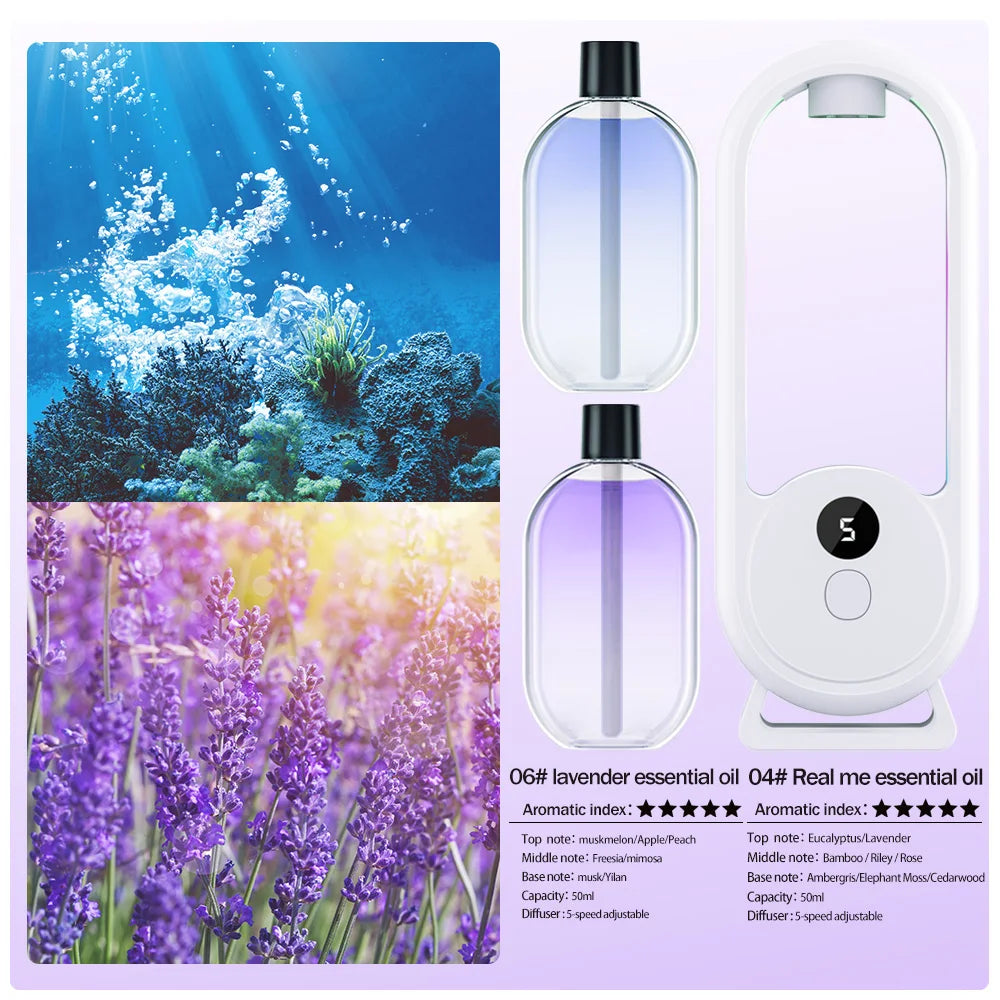 Difusor de aroma portátil recargable Aluminador de aromaterapia Máquina de aromaterapia Refrescante de aire temporizado para eliminar olores 5 modos de pulverización cronometrada