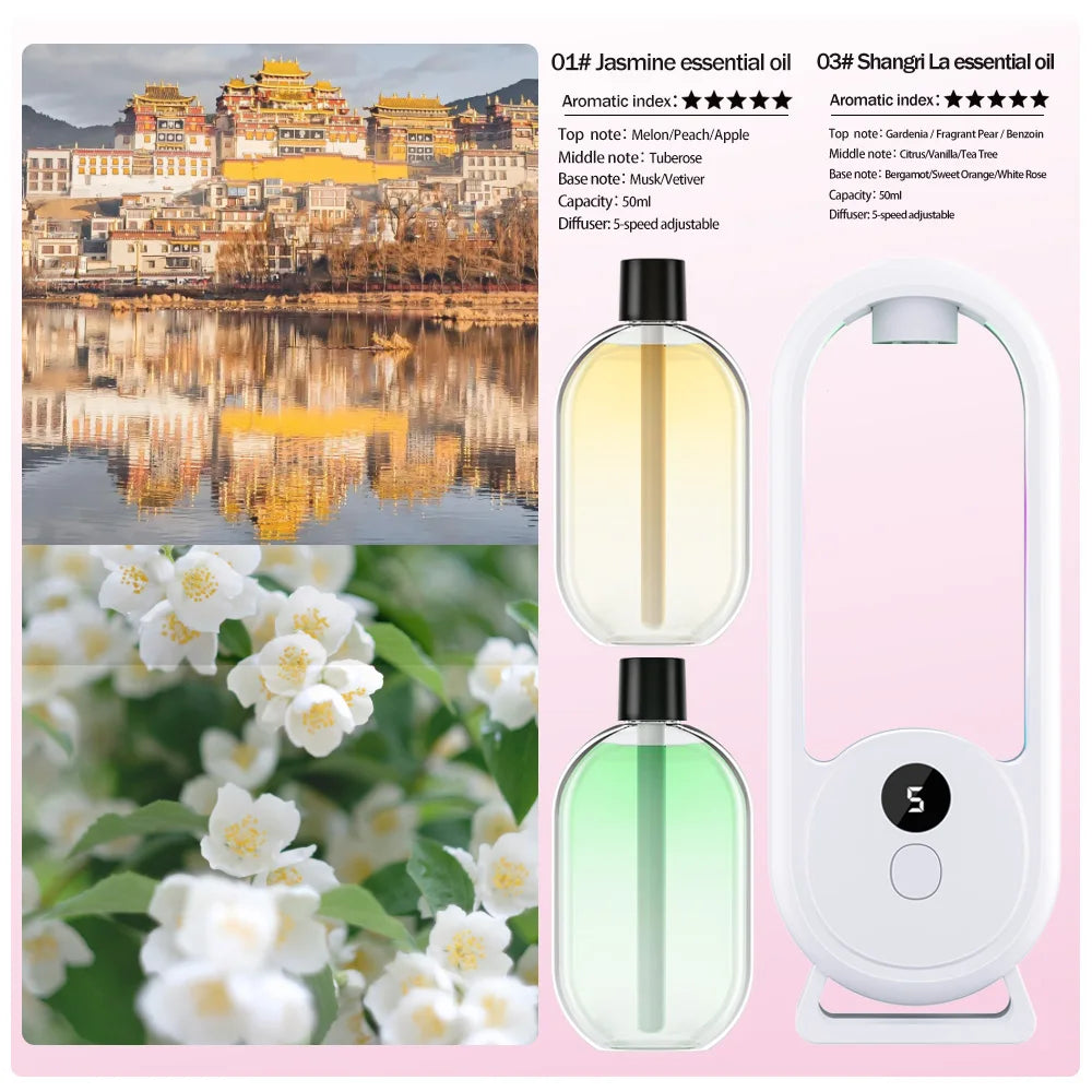 Difusor de aroma portátil recargable Aluminador de aromaterapia Máquina de aromaterapia Refrescante de aire temporizado para eliminar olores 5 modos de pulverización cronometrada