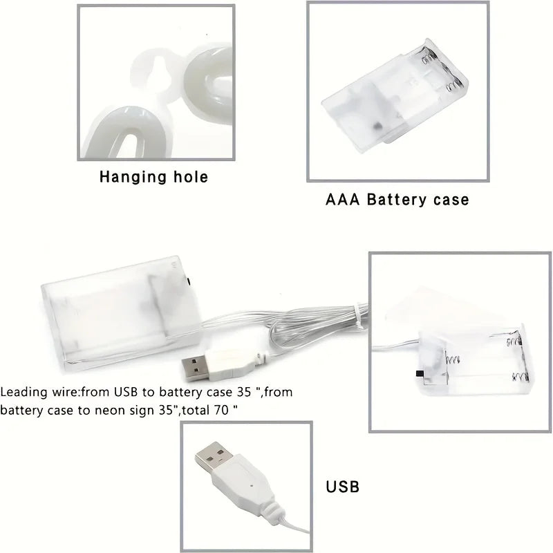 Cartel de neón LED con USB / batería para sala de juegos de dormitorio de bar Decoración de pared de pared de fiesta de bodas Regalo de Navidad Iluminación personalizable