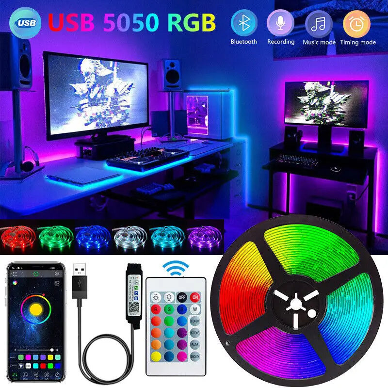 Bluetooth LED Strip Lights Smart SMD 5050 APP Control remoto de cinta flexible Dibudo de cinta de cinta de cinta de TV de retroiluminación de la sala de juegos Decoración de la casa