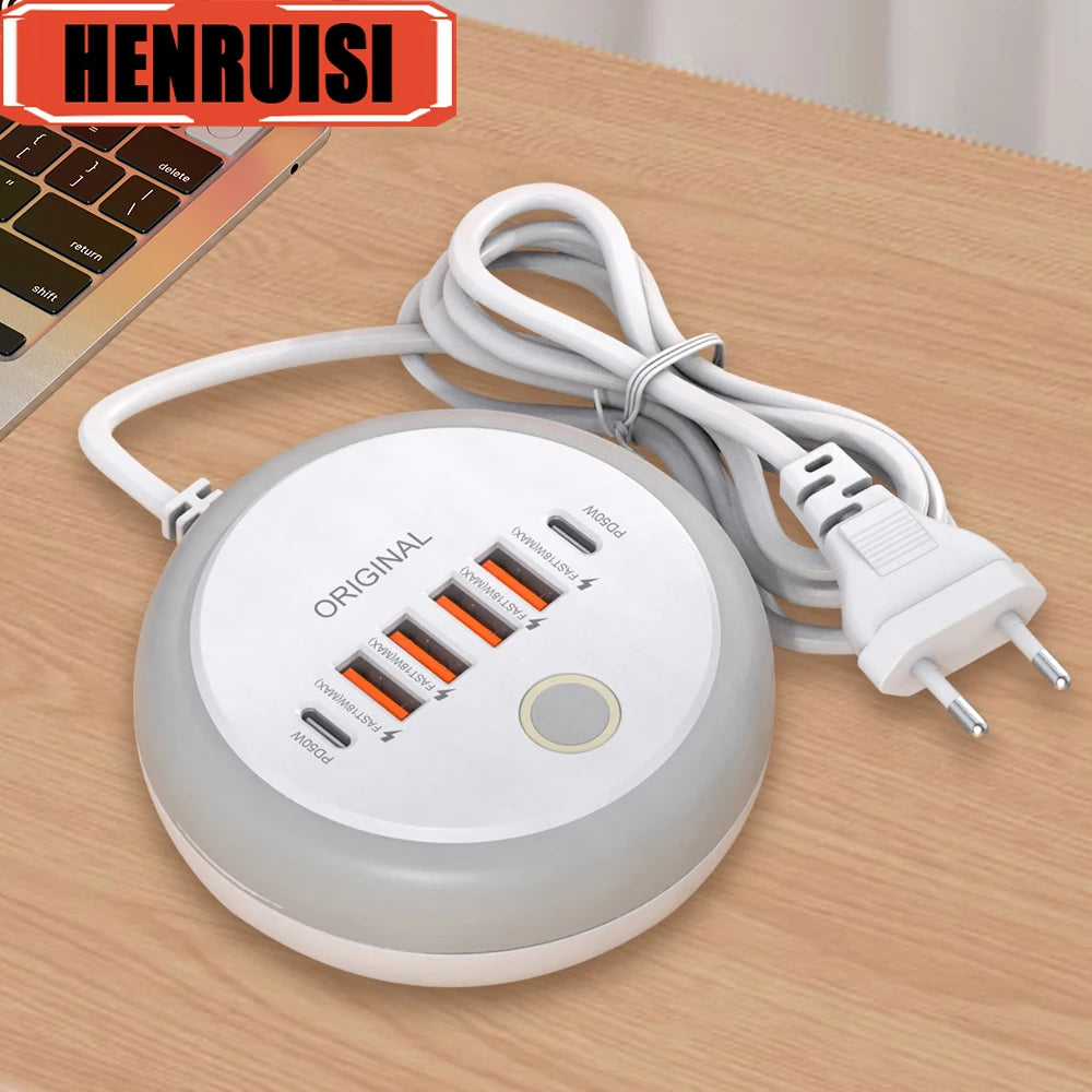 Enchufe USB C de varios puertos de la banda eléctrica de 50W Tipo C de carga rápida Carga rápida Cargador USB adaptador para iPhone12 13 Cargador rápido de teléfono móvil rápido