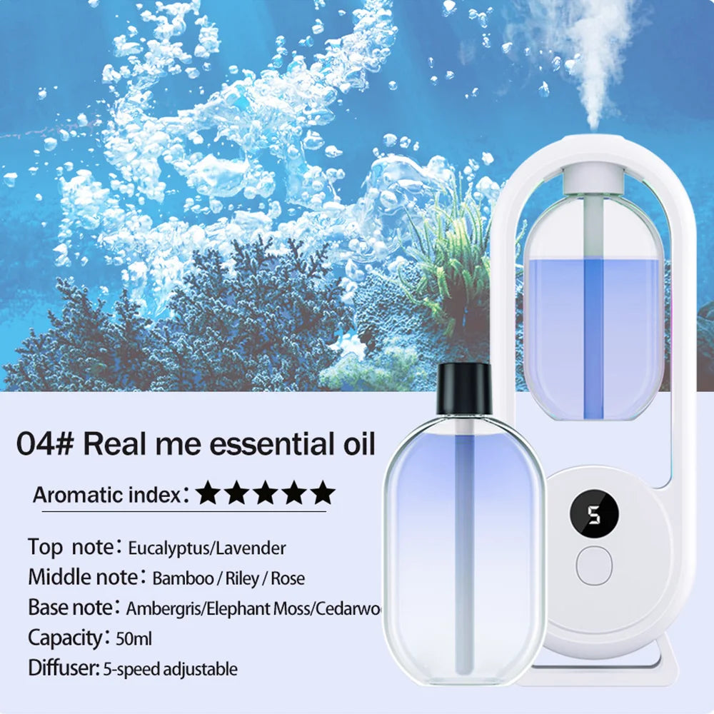 Difusor de aroma portátil recargable Aluminador de aromaterapia Máquina de aromaterapia Refrescante de aire temporizado para eliminar olores 5 modos de pulverización cronometrada