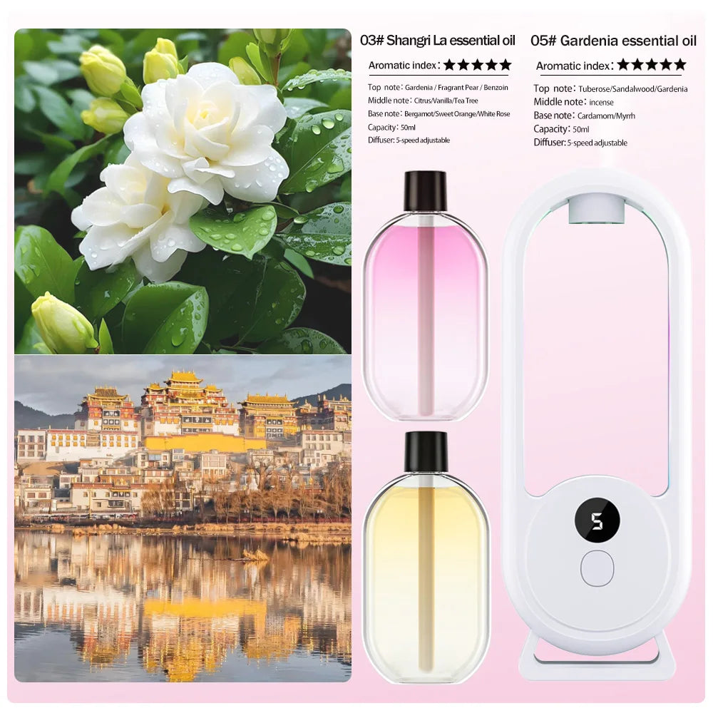 Difusor de aroma portátil recargable Aluminador de aromaterapia Máquina de aromaterapia Refrescante de aire temporizado para eliminar olores 5 modos de pulverización cronometrada