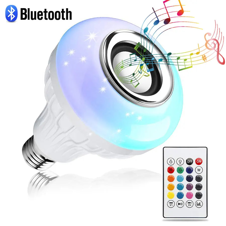 Baño de luz LED AC 85-265V 12W E27 LED con altavoz Bluetooth Music Control remoto de música Lámpara RGB que cambia de color para la decoración de la fiesta del dormitorio