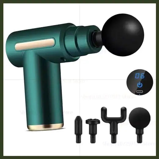 Fascia Gun Masajeador de tejido profundo 6 velocidades ajustables 4 cabezas de masaje rectificador muscular portátil motor silencioso sin escobillas para el hogar en el gimnasio