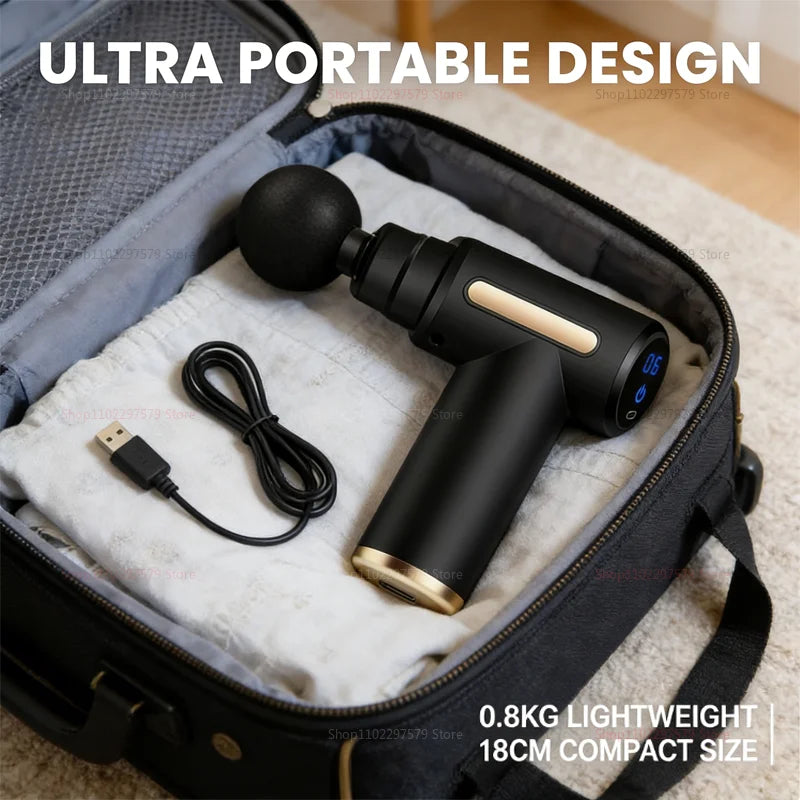 Fascia Gun Masajeador de tejido profundo 6 velocidades ajustables 4 cabezas de masaje rectificador muscular portátil motor silencioso sin escobillas para el hogar en el gimnasio