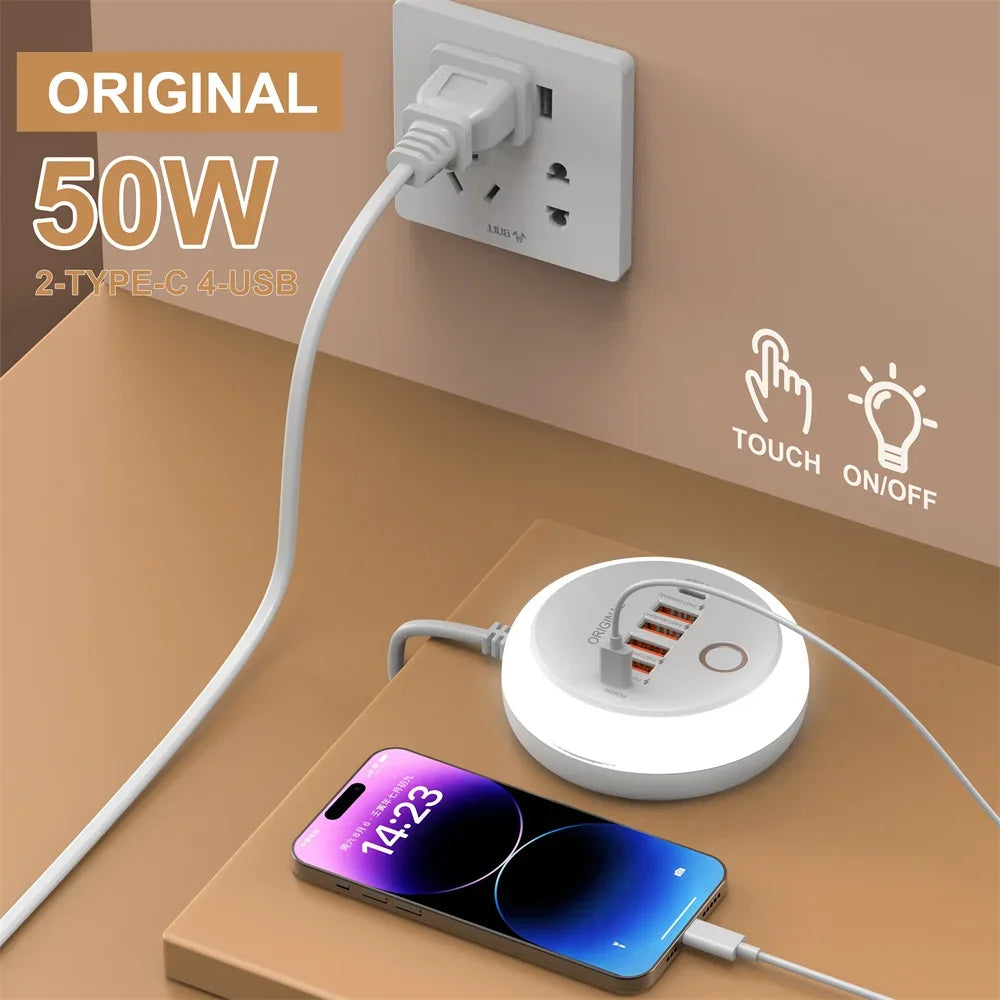 Enchufe USB C de varios puertos de la banda eléctrica de 50W Tipo C de carga rápida Carga rápida Cargador USB adaptador para iPhone12 13 Cargador rápido de teléfono móvil rápido