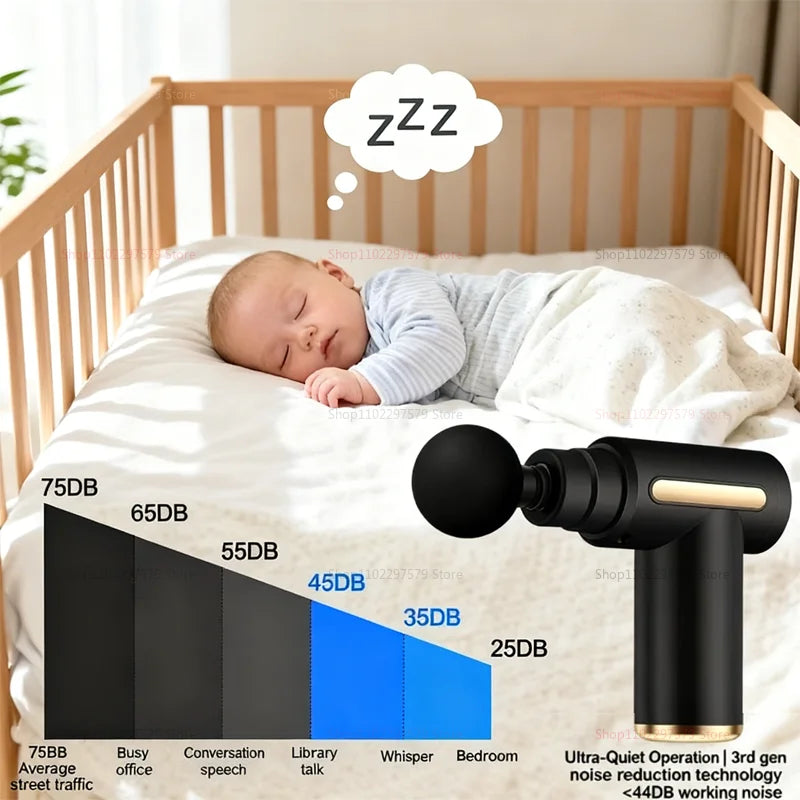 Fascia Gun Masajeador de tejido profundo 6 velocidades ajustables 4 cabezas de masaje rectificador muscular portátil motor silencioso sin escobillas para el hogar en el gimnasio