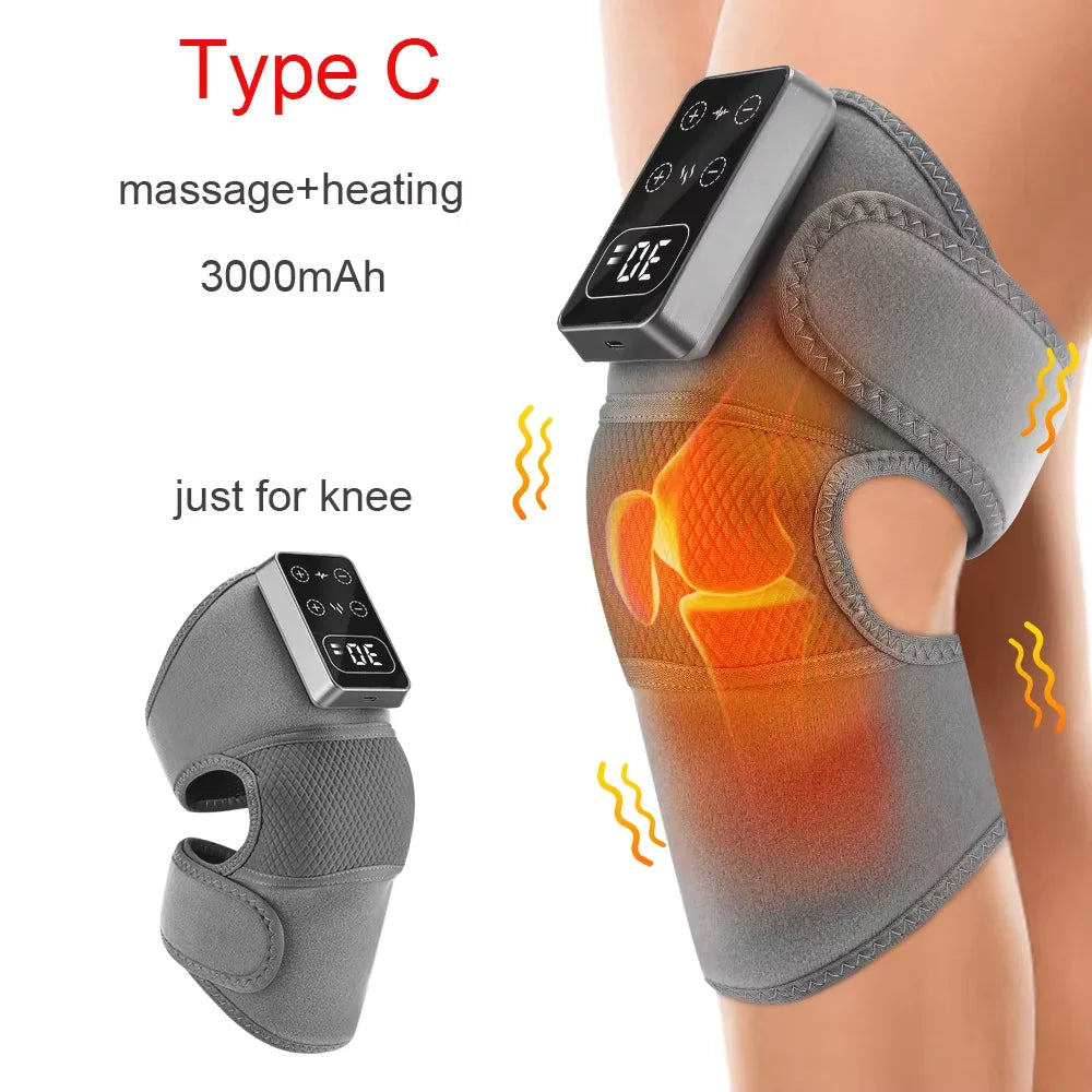 Masaje de rodilla con vibración calentado eléctrico (almohadilla de fisioterapia 3 en 1 masajeador para aliviar el dolor de compresión caliente del codo del hombro)