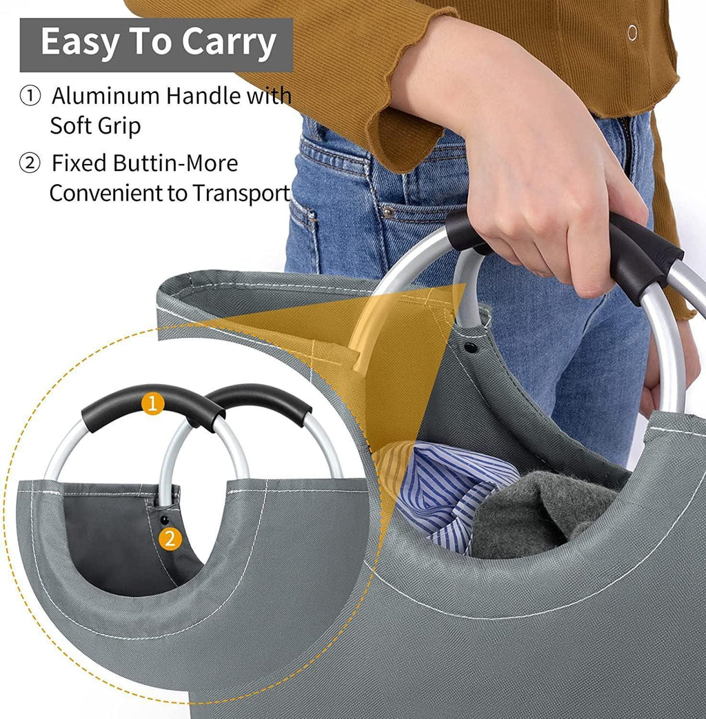 Cesta de lavandería plegable de 82L gris-plata con asas