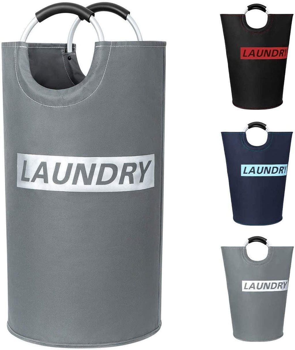 Cesta de lavandería plegable de 82L gris-plata con asas