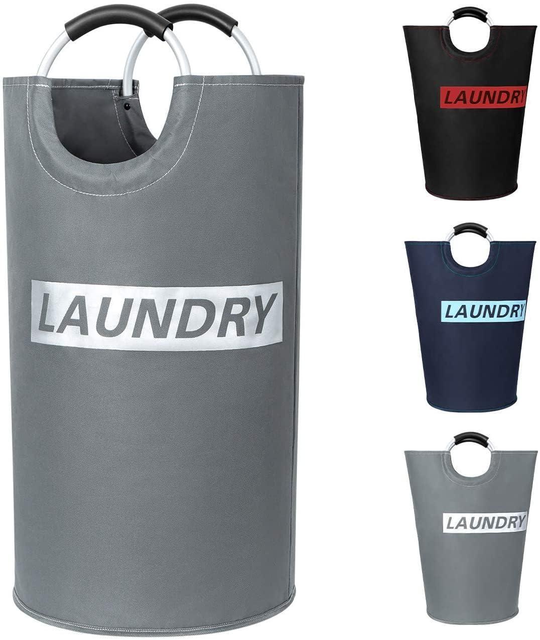 Cesta de lavandería plegable de 82L gris-plata con asas